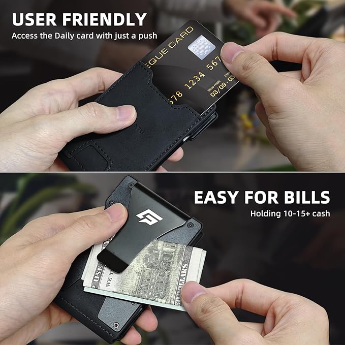 Men Wallet - Money Clip Wallet Slim For Gift Men in Front Pocket 15 Cards - Metal Credit Card Case in Magnetic Flip