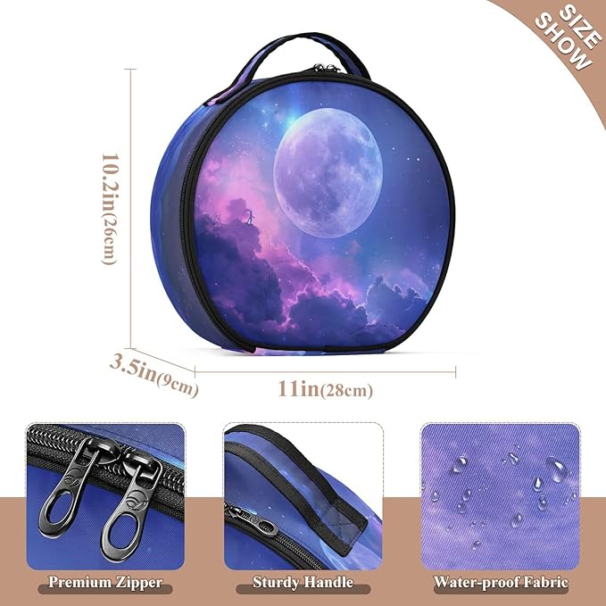 senya Round Cosmetic Pouch Travel Makeup Train Case Starry Sky Makeup Organizer Bag with Adjustable Dividers Portable for Cosmetics Makeup Brushes Toiletry Jewelry Accessories