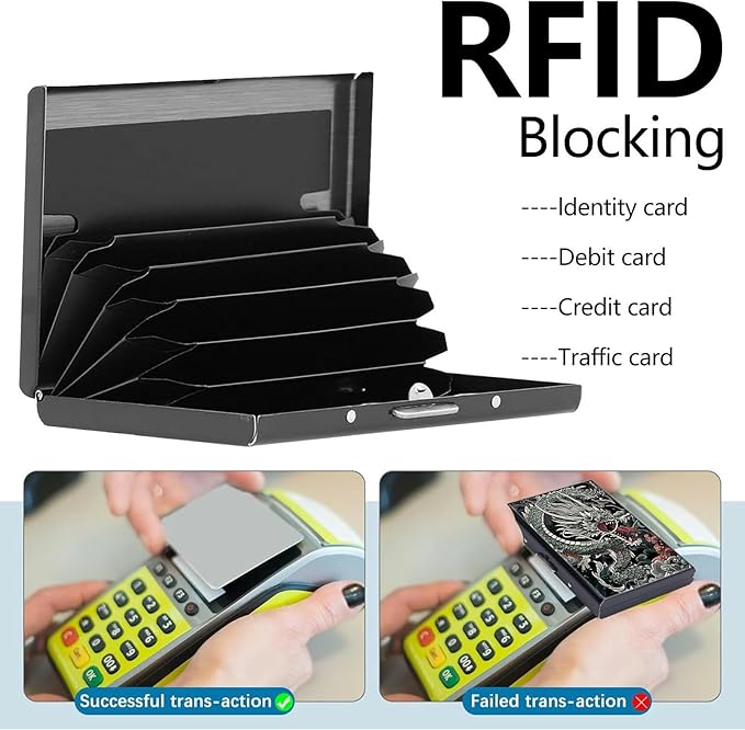 Credit Card Holder, Chinese Dragons Design Mini RFID Blocking Aluminum Wallet Slim Metal Hard Case Shell Travel Wallet ID Case Small Credit Cards Case Business Cards for Women Men Girls