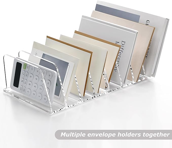 SANRUI Acrylic Mail Sorter Desktop Organizer, 4 Compartments Clear Small File Script Letter Document Storage for Desk Bill Filling Envelope Holder Office, Home, School Organization