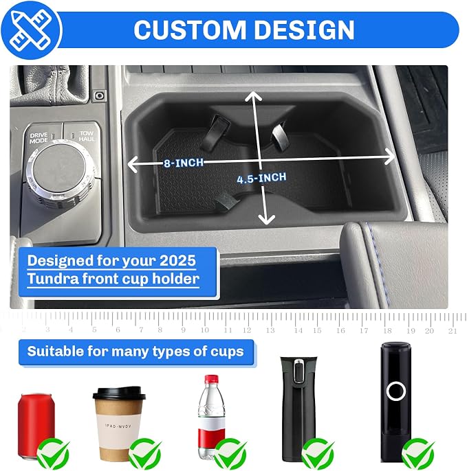 SXCY for 2022-2025 Toyota Tundra Accessories [SR/SR5/Limited/TRD Pro Only] Cup Holder Insert Silicone Cup Holder Limiter 2024 2025 Tundra Drink Holder Adapter Non-Slip Drink Stopper Stabilizer