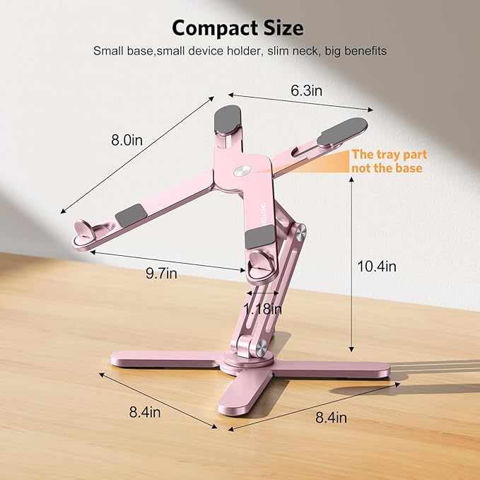 OMOTON 360° Rotating Laptop Stand Riser for Desk, Ergonomic Foldable Computer Stand Adjustable Height Angles for Collaborative Work, Easy Storage Fit Macbooks,All Laptops up to 16 inches, Pink
