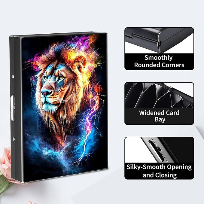RFID Metal Wallet Credit Cards Holder Slim Mini Business Card Holder Metal ID Case Gift for Men Women,A-Majestic lion