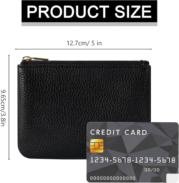 Chelmon PU Leather Coin Purse Pouch Change Holder Small With Zipper for Men Women 2 PCS Set (Black&Black)