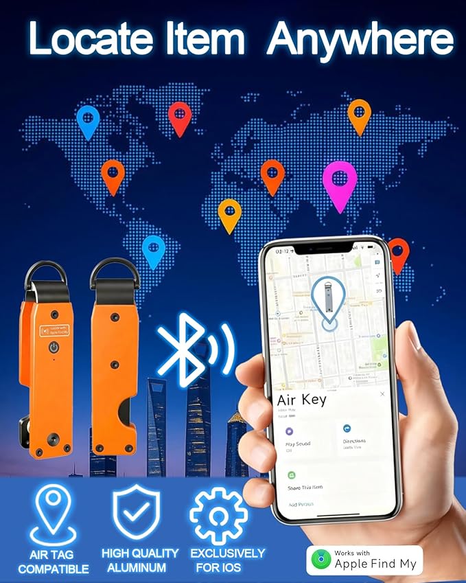 Air Keychain with GPS Tracker : Lightweight Compact Key Holder for Outdoor Use - Minimalist Metal Key Organizer