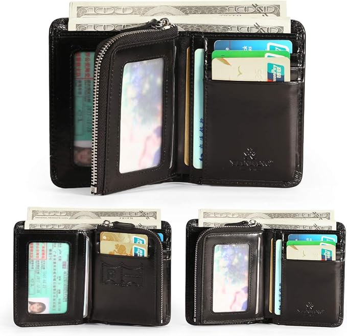 MANBANG Mens Wallet Zipper Genuine Leather RFID Card Holders Cowhide Zip Coin Pocket Bifold wallets for men
