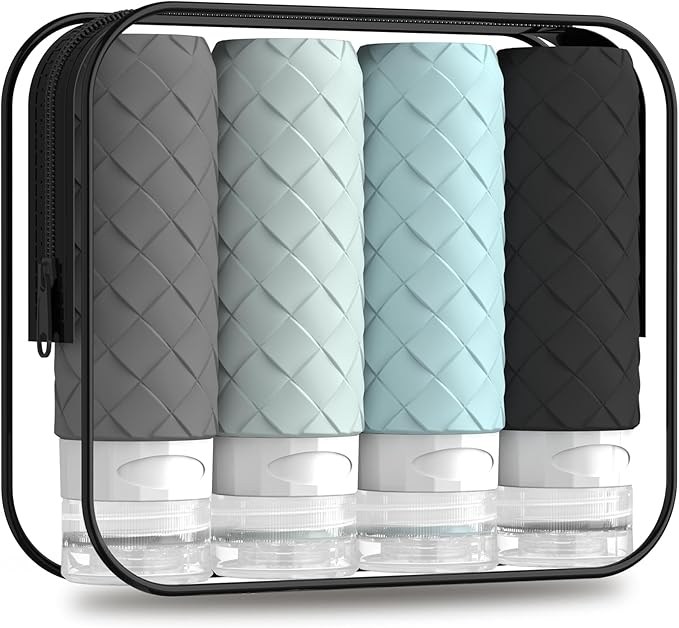 Silevoler Travel Bottles for Toiletries, TSA Approved Silicone Travel Size Containers for Toiletries, BPA Free Leak Proof Refillable Essentials Accessories, Shampoo and Conditioner Bottles (Gray)