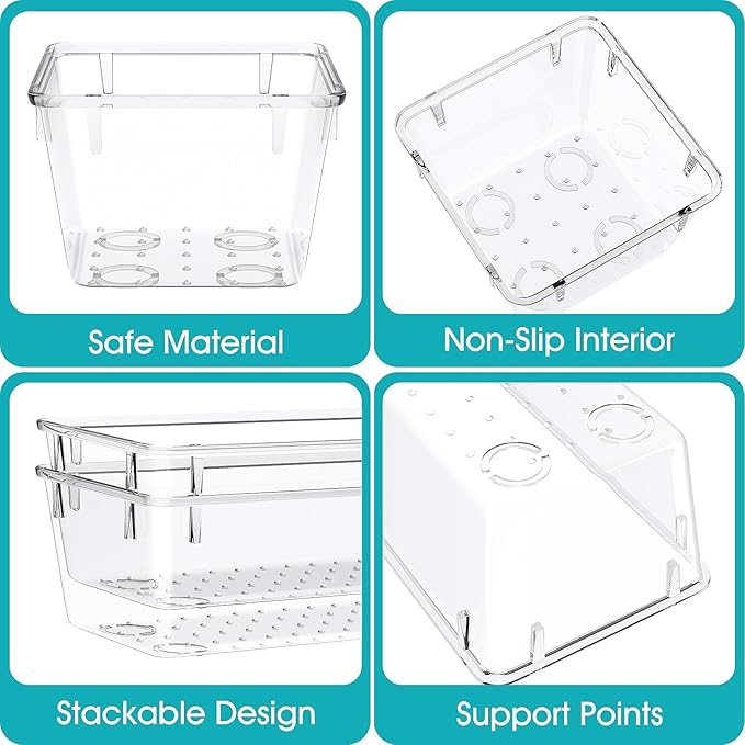 StorMiracle 23 PCS Clear Plastic Drawer Organizers Set, 4 Size Desk Drawer Organizer Trays for Makeup, Jewelry, Kitchen Utensils, Gadgets and Office Accessories