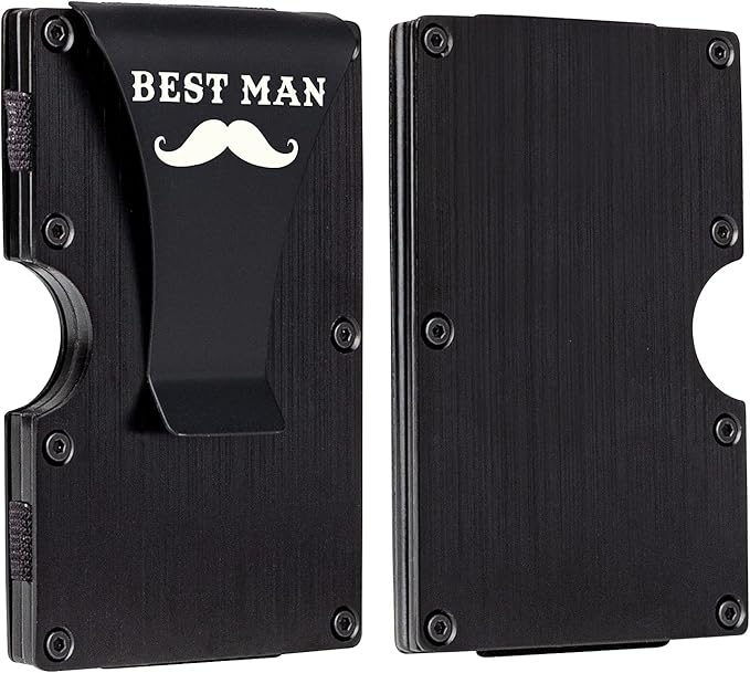 awofer Best Man Wallets Personalized Gifts Set Custom for Groomsmen Metal Black Wallet Aluminum with Money Clip Engraved Best Man Gifts Elegant Card Holder Wallet