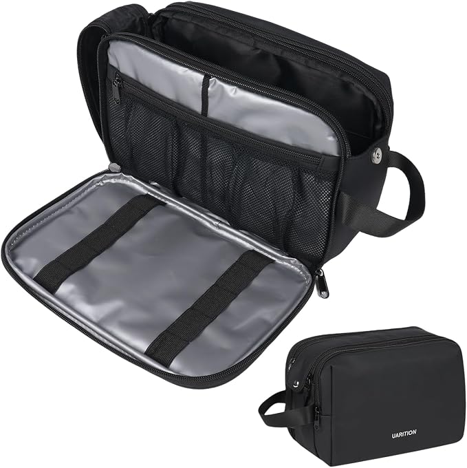 uarition Toiletry Bag for Men, Travel Toiletry Organizer Dopp Kit, Water-Resistant Mens Toiletry Travel Bag for Shaving & Accessories, Black