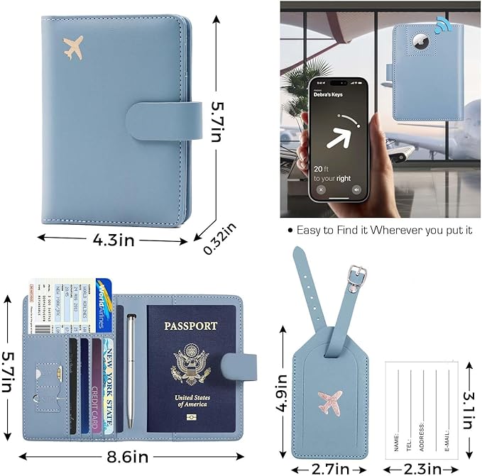 Melsbrinna Rfid Passport Holder for Travel women/Men Set Travel Suitcase Tag, Cute Passport Wallet Rfid Blocking Card Slots, Rfid Passport Cover/CaseTravel Wallet (A-greygreen)