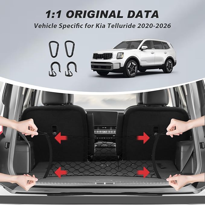 Karltys Envelope Style Cargo Net for Kia Telluride 2026 2025 2024 2023 2022-2020, Elastic Heavy Duty Rear Trunk Mesh Cargo Netting Storage Organizer for 2025 Kia Telluride Accessories