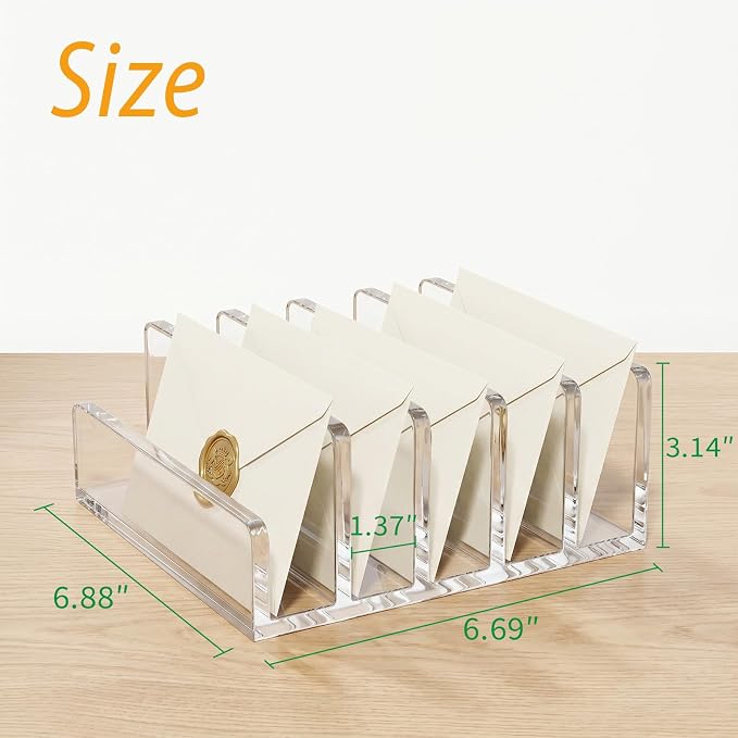 Clear Acrylic Mail Holder, 5-Compartment Vertical Letter Organizer for Desk, Space-Saving Desktop Files, Bills& Notebooks Holder for Home, Office & School