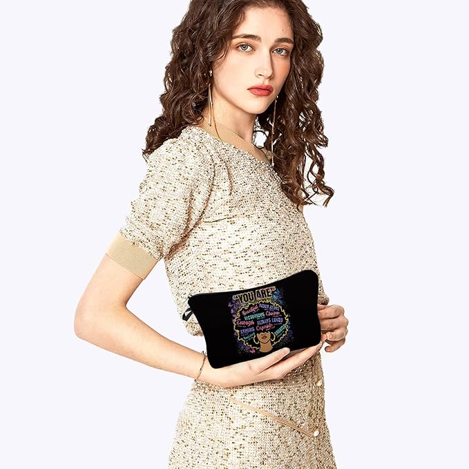 You Are Makeup Bag for Black Women Afro African American Cosmetic Pouch Inspirational Toiletry Travel Case Gift Purse Organizer
