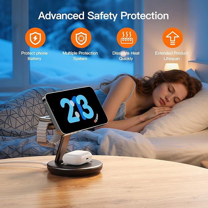 for Apple Watch 5W Fast Charger,3 in 1 Wireless Charging Station,for Apple Mag-Safe Charger Stand,Fast Magnetic Wireless Charger Station for iPhone 17 16 15 14 13 12 Series,Airpods,Apple Watch