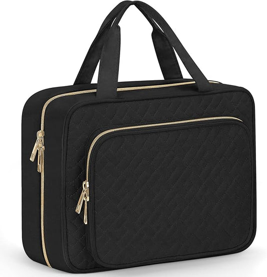 Wedama Toiletry Bag for Women, Medium Cosmetic Travel Bag, Hanging Toiletry Bag for Bathroom, Thickened PVC Waterproof Makeup Bag, Toiletries Bag for Travel Business Trips and Camping, Black