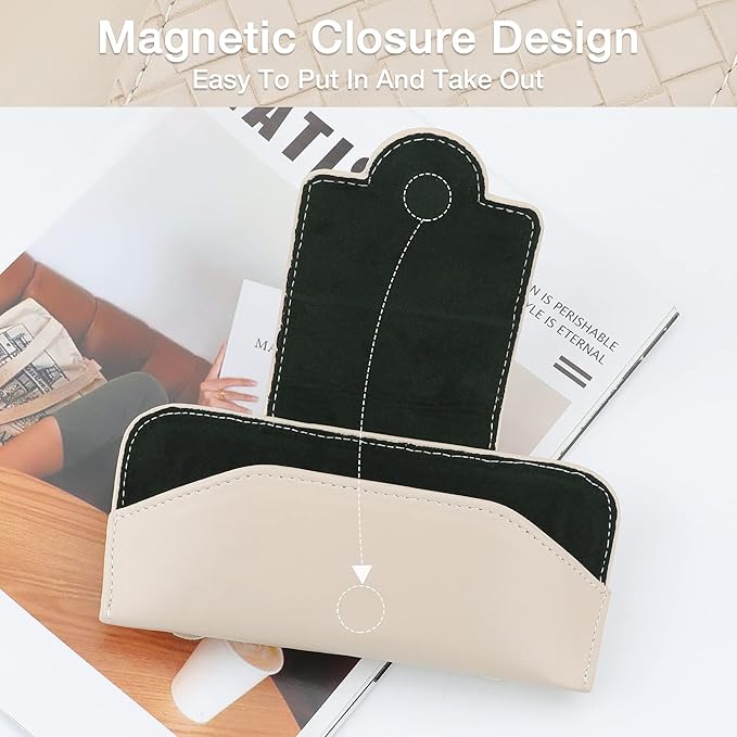 KINIVA Sunglasses Holder for Car Visor Leather Glasses Case with Clips for Car Visor Automotive Interior Visor Accessories Apply to All Car Models (10 Beige)
