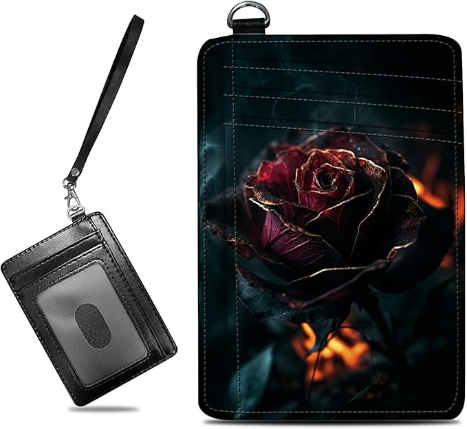 Small Travel Wallets, Burning Rose Slim Minimalist Front Pocket Wallet with Wristlet, RFID Blocking PU Leather Credit Card Holder with ID Window Change Purse for Men Women