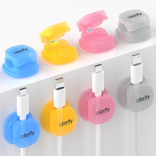 Spring Cable Clips 8-Pack Adhesive Cord Holders for Desk, Nightstand, Laptop, Phone Charging Clips & Car Cable Organizer for Home, Office & Charging Cord Management-(Multicolor)