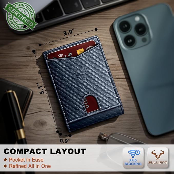 BULLIANT Men Wallet, Slim Leather Wallet Front Pocket Card Holder Gift For Men 11 Slots RFID Blocking