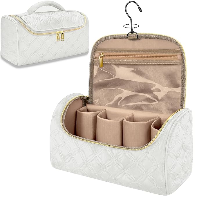 Mancro Padded Travel Case Compatible with Dyson Airwrap Complete Styler and Attachments, Portable Storage Bag with Metal Hanging Hook for Airwrap All Models, Long Barrel, White