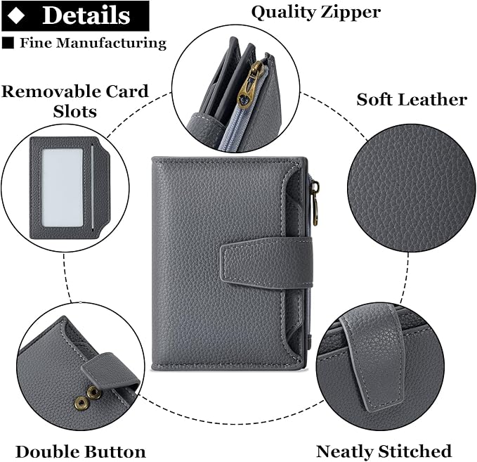 Airkit Small Wallet Women RFID Blocking Soft Leather Bifold Compact Card Holder Wallet for Women with Zipper Coin Pocket 4 ID Window