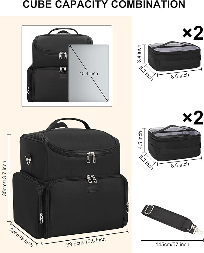 Relavel Tattoo Backpack with 4 Removable Pouches, Tattoo Travel Case with 3 Detachable Dividers, Waterproof Tattoo Carrying Case for Stencil Printer, Equipment and Supplies - Black