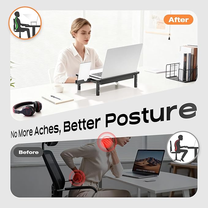 Computer Monitor Stand Riser with Storage, 3 Height Adjustable Laptop Desktop Monitor Stand with Drawer, Metal Short Printer Table, Stand Riser for Desk, Office Desk Organizers and Accessories, 2 Pack
