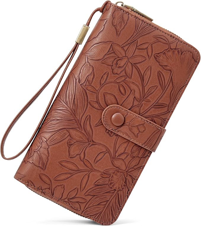 SENDEFN Women's Credit Card Holder RFID Blocking Zip Around Leather Wallet Large Capacity Long Purse with Wristlet