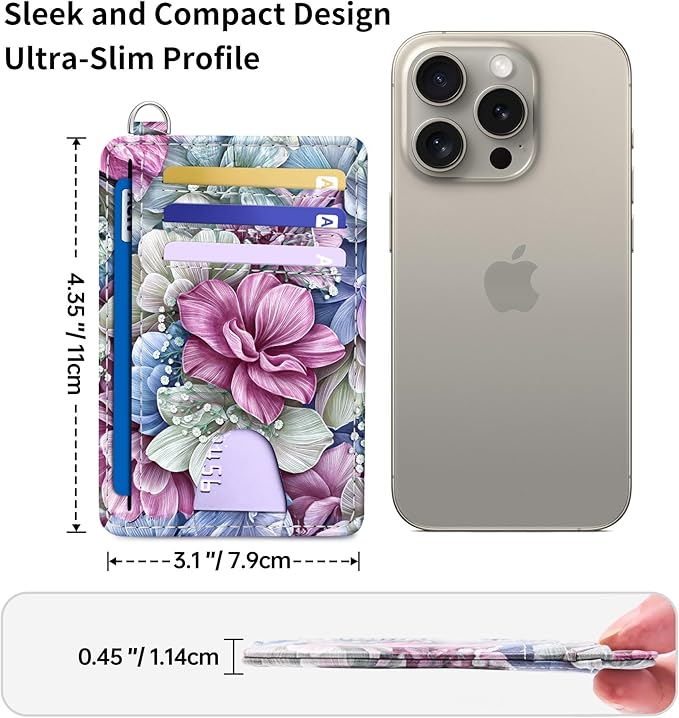 Mayski Slim Wallet, Credit Card Holder for Women, Minimalist Front Pocket RFID Blocking Card Cases, Small Wallet Women Men(Happy Flower)