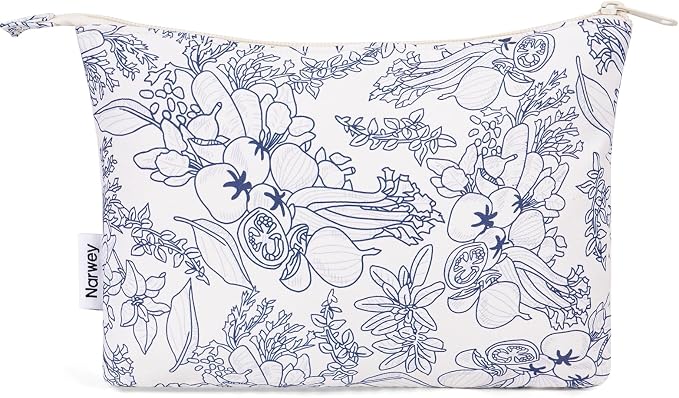 Narwey Small Makeup Bag for Purse Travel Makeup Pouch Cosmetic Bag Zipper Pouch Bags for Women (Navy Blue Flower)