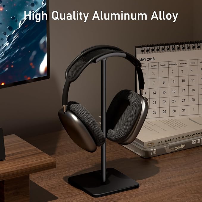Headphone Stand for Desk - Headset Stand with Aluminum Hanger, Headphone Holder for AirPods Max, Sony, Bose, Beats and More (Black)