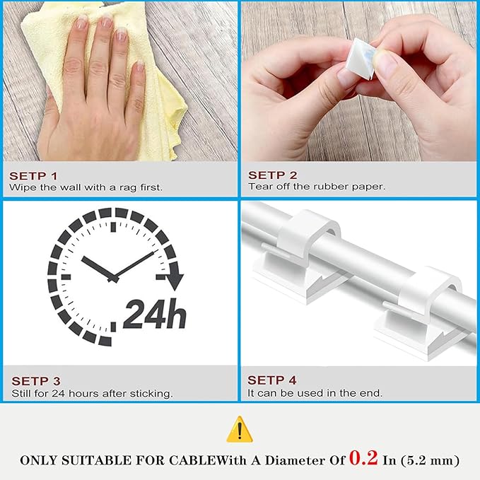 Cable Clips，50PCS Electrical Cord Management Adhesive Cable Wire Clip Wire Clips wall，Used for Cars, Offices, and Homes Cable Clips Cord Organizer (White)