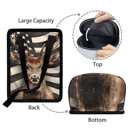 Biyejit USA Flag Deer Car Trash Can, Leak-Proof Waterproof Trash Bin Collapsible Portable Auto Garbage Bag Large Capacity Trashcan Storage Bag Multipurpose Car Organizer Hanging