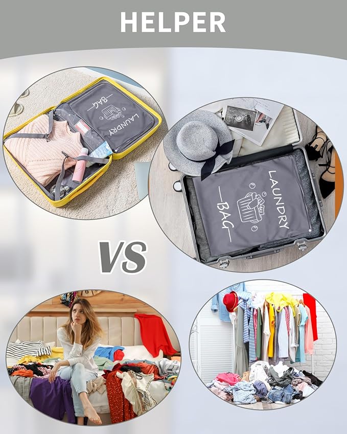 babygoal Travel Laundry Bags 2 Pack, Ideal for Travel, Gym and Swimming-Washable Waterproof Wet Dry Bags for Dirty Clothes, Bathing Suits and Swimsuits(Black & Grey)