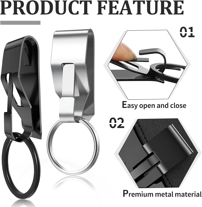 Threan 8 Pcs Duty Belt Key Holder Tactical Stealth Belt Key Clip Metal Keyring Holder for Men Police Law Enforcement