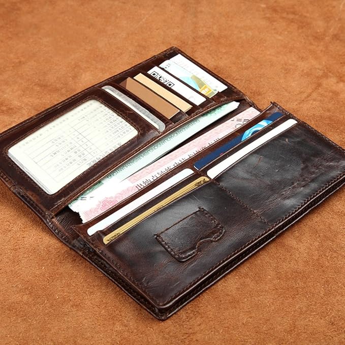 Le'aokuu Mens Genuine Leather Bifold Wallet Organizer Checkbook Card Case（0 1019 A Coffee）
