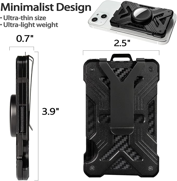 Wallet (No Airtag) with Metal Money Clip, CFW-X-2-black, RFID Blocking, Minimalist, Slim, Cellular Phone Case for Men, Black
