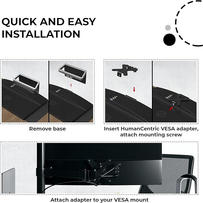 HumanCentric VESA Mount Adapter Compatible with HP Pavilion 27xw, 25xw, 24xw, 23xw, 22xw, 22cwa, 27cw, 25cw, 24cw, 23cw, and 22cw Monitors, Works with 75x75 and 100x100mm Patterns Hardware Included