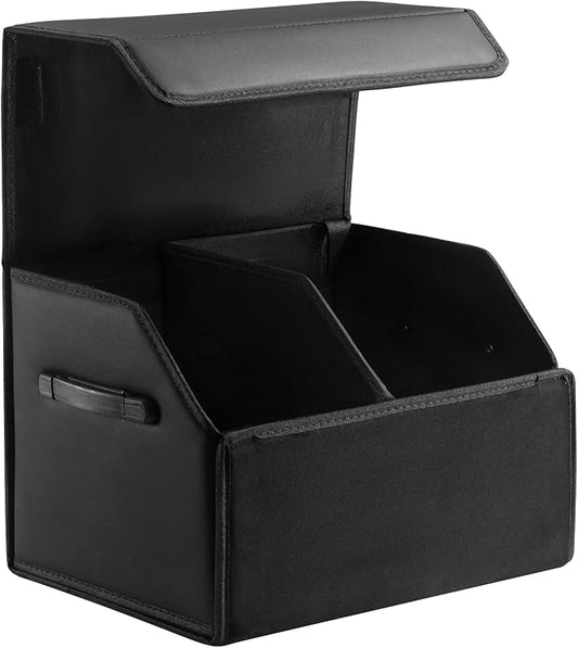Fyzeoty Car Organizers for Trunk for Suv Sedan, Leather Storage Box,Magnetic Lid,Collapsible and Adjustable,16.5 inches