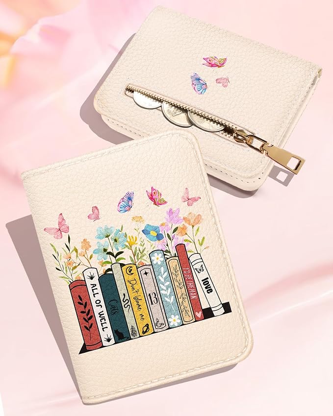 Bistup Credit Card Holder Wallet for Women Cute Leather Ladies Teen Girls Female Cardholder Wallets Accordion Purse Small Medium Aesthetic Merch Print Book Unique Modern Y2k Rfid Zipper Around