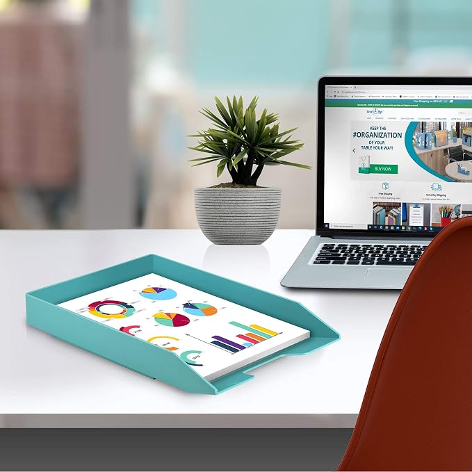 Acrimet Stackable Letter Tray Front Load, Letter Size, Stacking Document Desk Office Paper Organizer, Plastic, Solid Green Color, 1 Unit