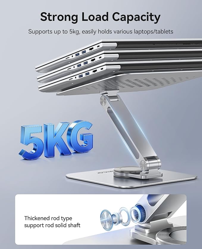 ORICO Adjustable Laptop Stand with 360° Rotating Base??Foldable Aluminum Alloy Laptop Holder for Desk, Compatible with MacBook Air/Pro, Dell, HP, XPS Laptops (13??7.3?? - ST10, Silver