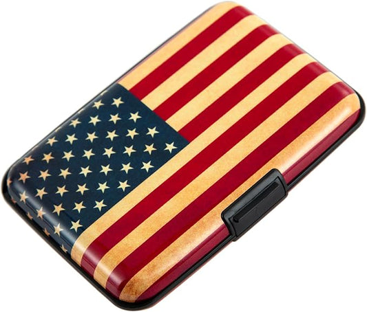 Credit Card Holder Wallet for Women Men RFID Blocking Small Metal Business Aluminum Protector Sleeves Slim Mini Cards Case (American Flag)