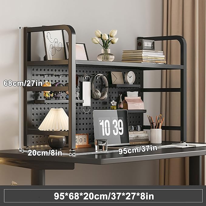 Desk Extender, Desk Organizer Shelf, Peg Doard Display Stan, Load Bearing Capacity 50kg/110lb, Desk Extender Pegboard Workstation, for Table Accessories(Black,95x68x20cm/37x27x8in)