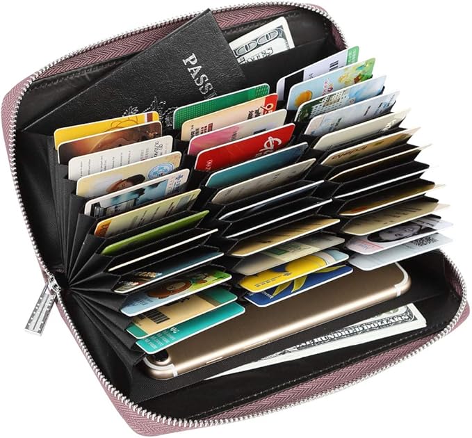 Women 36 Slots RFID Blocking Card Holder Large Long Leather Zipper Organizer Accordion Wallet