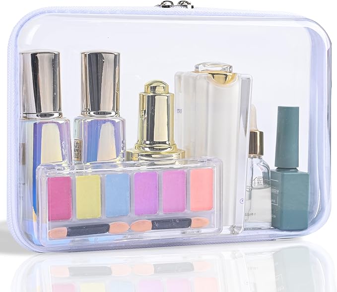 CELSOL Clear Hard Shell Zipper Case – Waterproof Makeup Organizer & Travel Toiletry Bag, Multi-Purpose Clear PVC Pouch for Cosmetics, Stationery, Diaper Bags, and Travel Essentials (M)