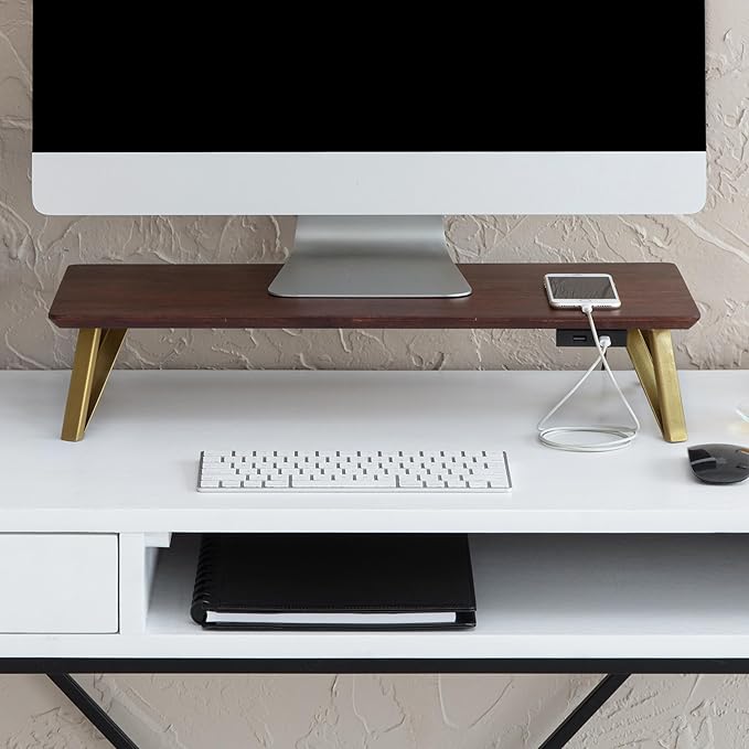 Anji Mountain Monitor Stand - Desktop Organizer & Laptop Riser, Ergonomic Monitor Riser, Space-Saving Monitor Stand for Desk, Durable Construction, Easy Assembly, Ideal for Home & Office,Walnut