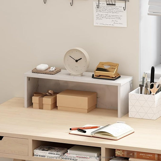 Furinno Classic Desk Organizers and Accessories, 18-Inch Desk Organizer, Desktop Organizer, for Office Supplier, Office Desk Accessories, Marble White