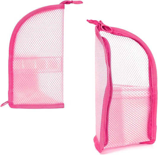 patu Standing Travel Toiletry Bag - Transparent Waterproof PVC Mesh Pouch with Triangle Design for Bathroom Essentials & Personal Care, 2 Packs, Pink